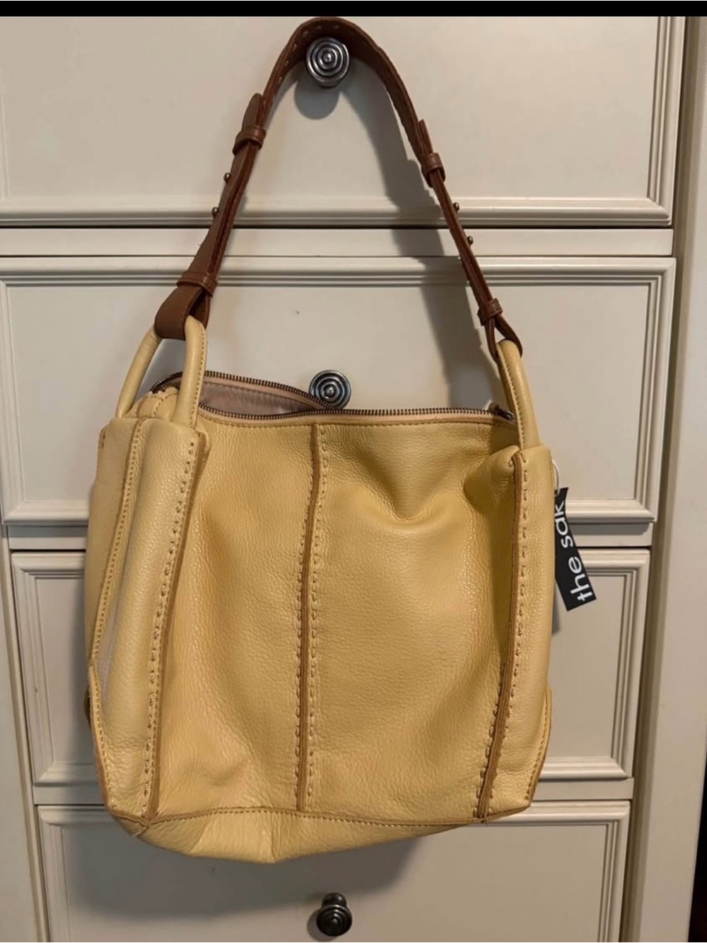 The Sak Pale Buttercup Leather Shoulder Bag with Brown Strap